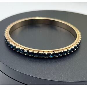 Swarovski Vintage 1980's Blue Crystal Unsigned Bangle Gold tone Bracelet